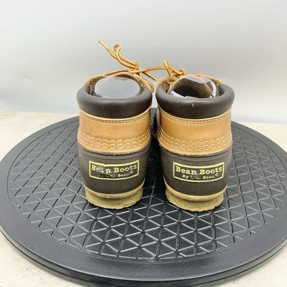 LL Bean Moc‎ Boots Men Size 7 WIDE Shoes Duck Brown Rubber Leather Tie Padded